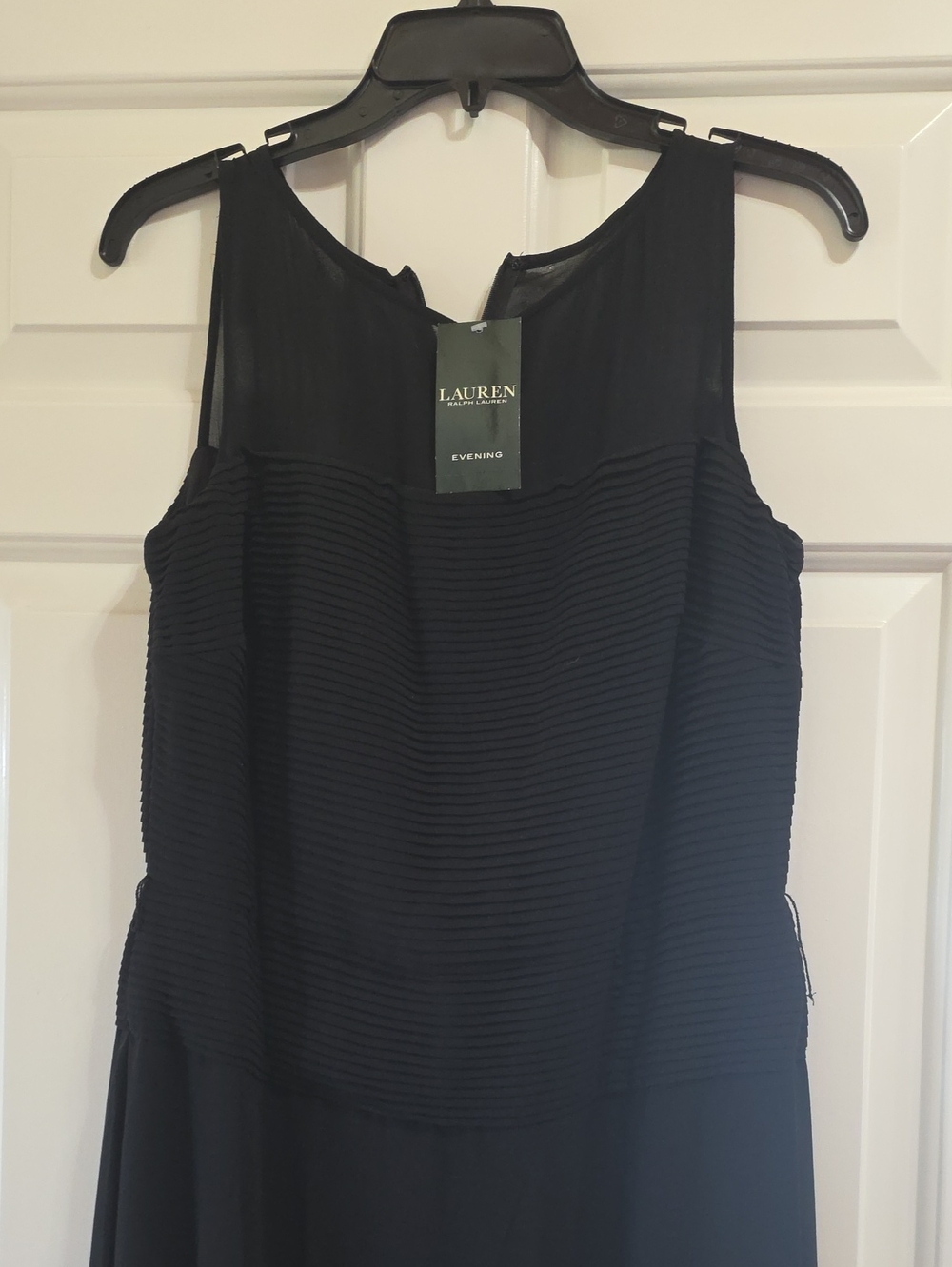 NWT Lauren Ralph Lauren Black Ribbed Bodice Sleeveless Evening Gown/MOB. NAVY